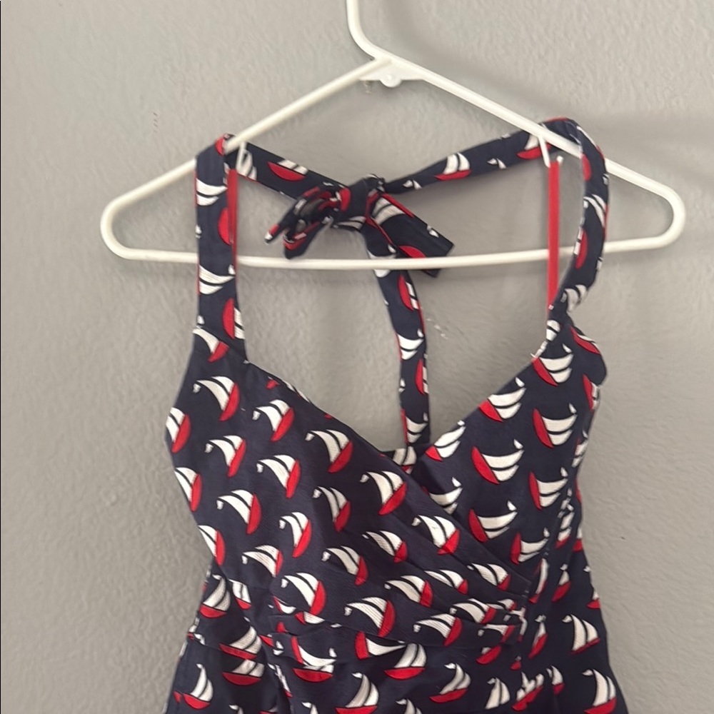 Ahoy sailor! Nautical sailboat Anthropologie Blue Halter Mini Sundress babydoll - Picture 3 of 14